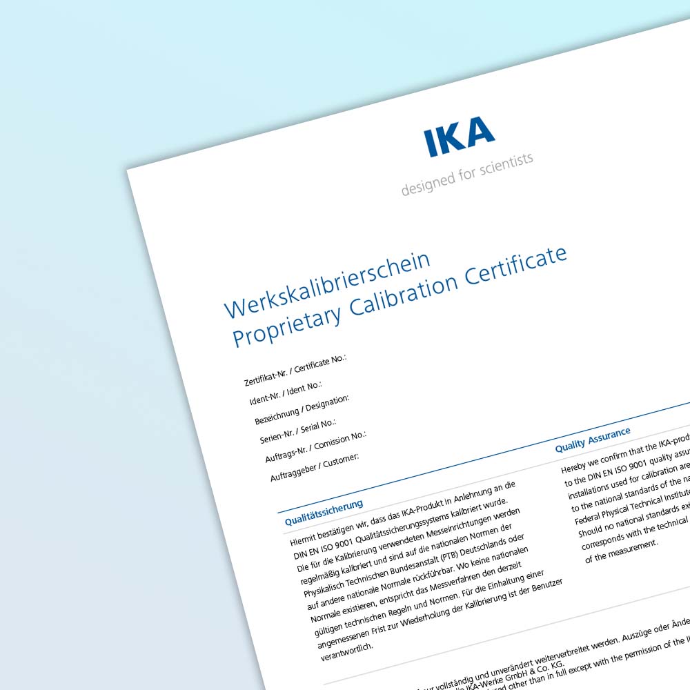 IKA 10006579 Proprietary Calibration Certificate / Lab