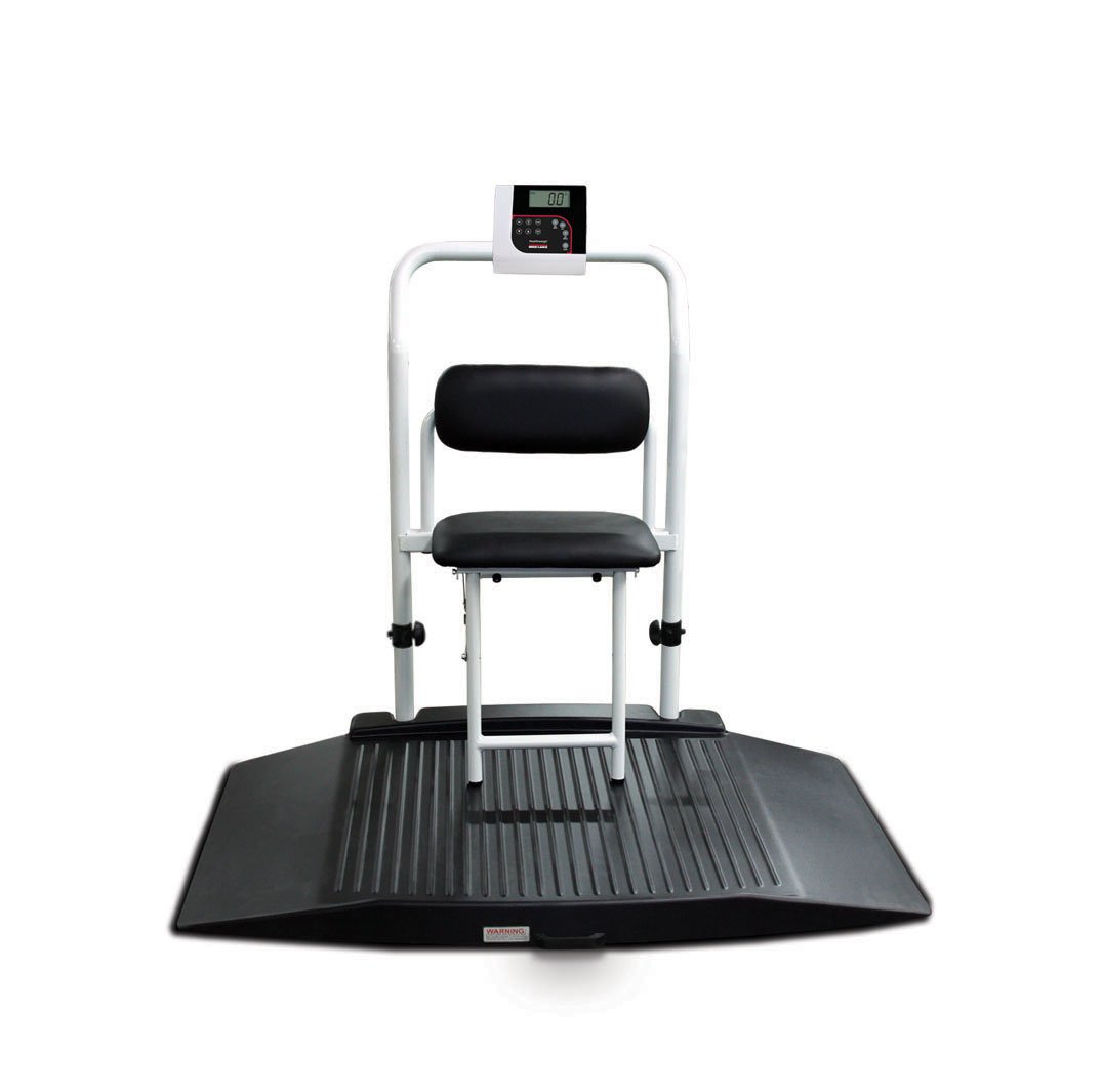 Rice Lake 194737 1000lb x 0.2lb, 350-10-4BLE Dual-ramp Wheelchair Scale with Seat with 2 years Warranty