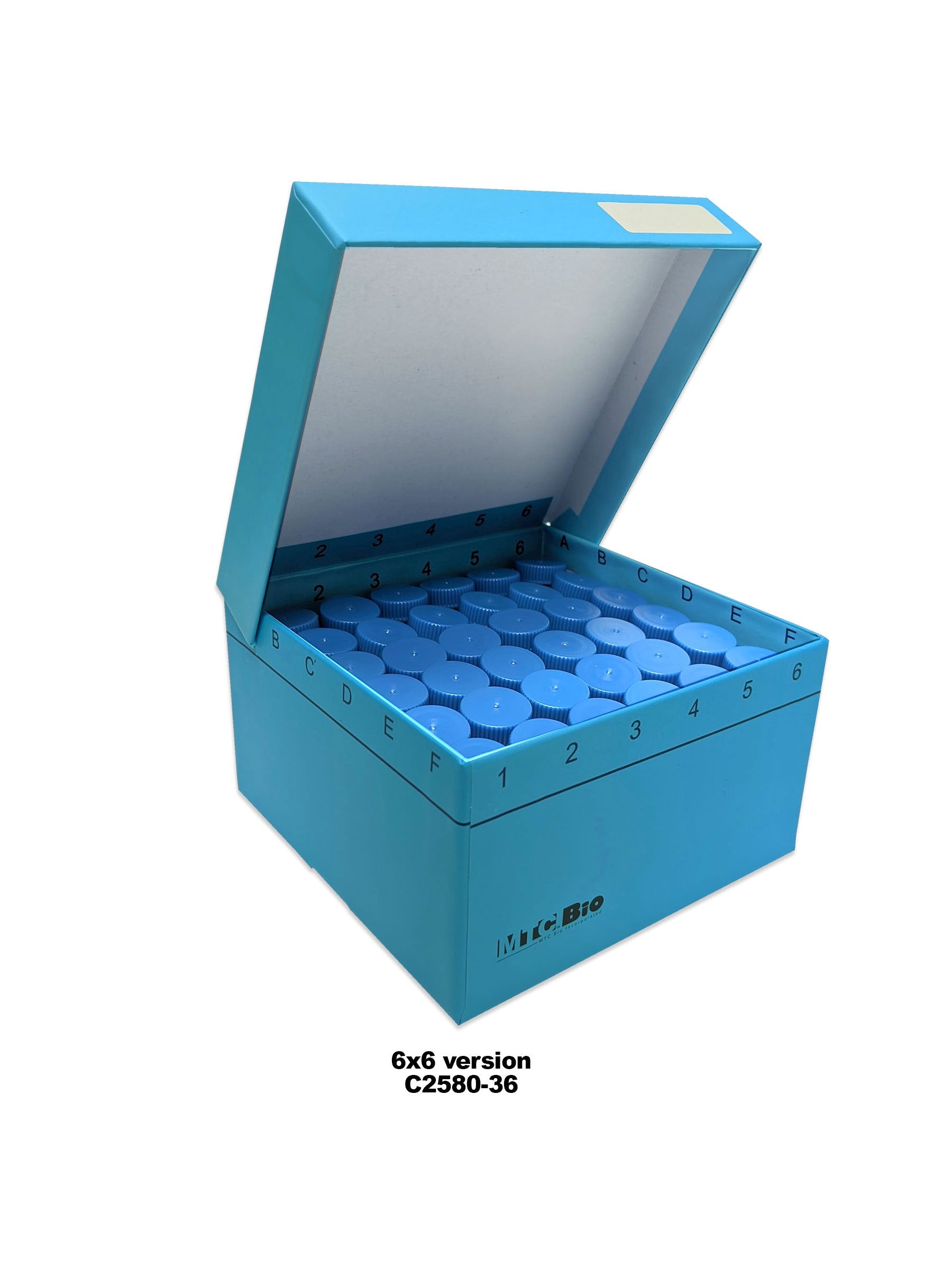 MTC Bio C2580-36, Cardboard Freezer Box with Hinged Lid, 3 Inch, with Insert for 36 Srew-Cap 5ml Macrotubes, 5.25 x 5.25 x 3 Inches, 5/pk