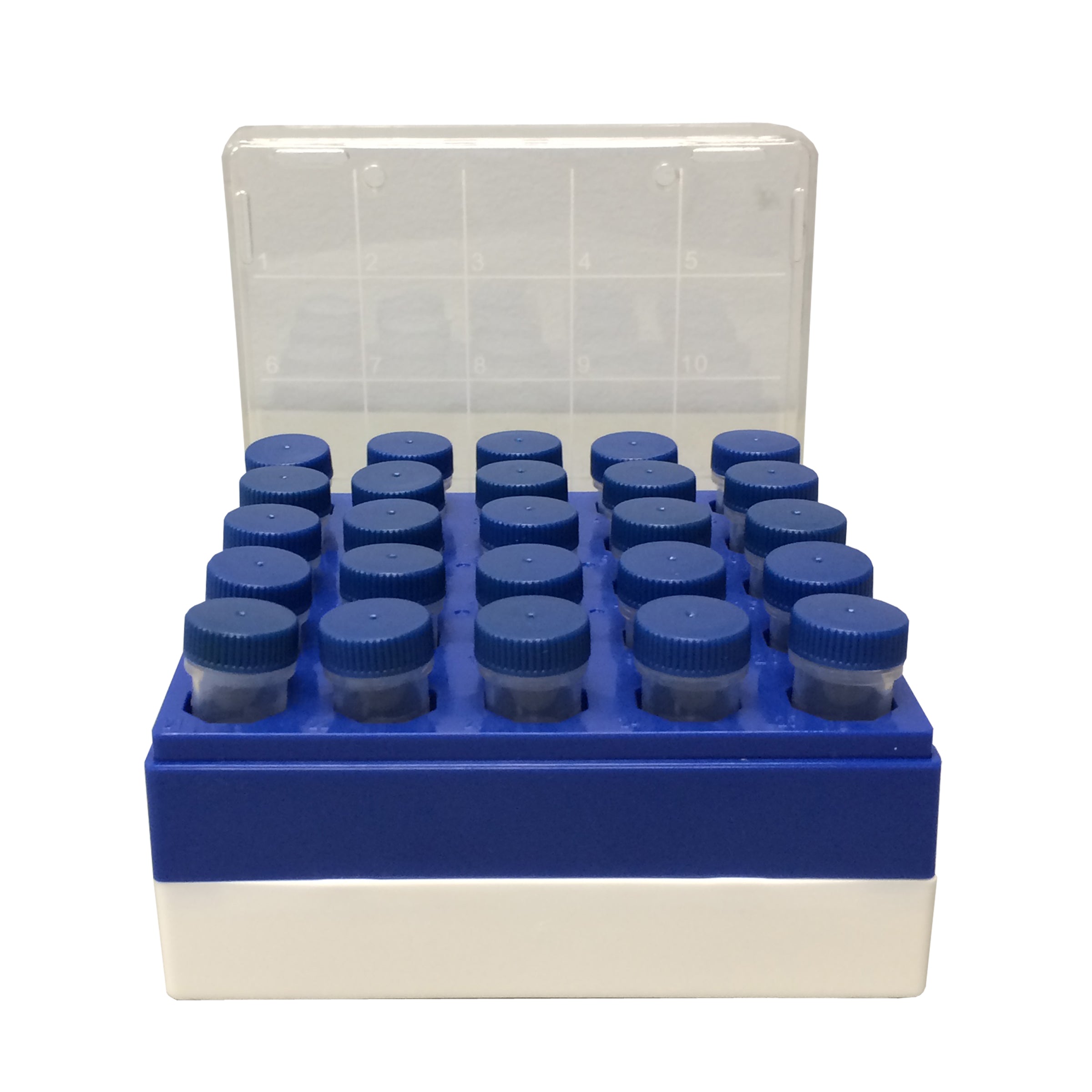 MTC Bio C2581, Freezer Box, Polycarbonate, for 25 (5x5) 5ml Tubes, 5/pk