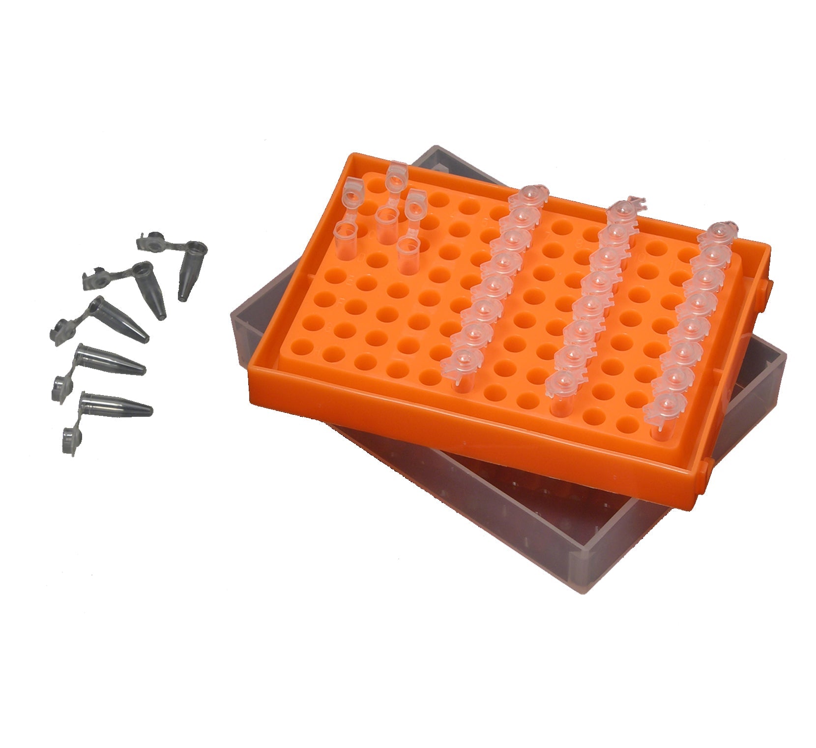 MTC Bio R1010, Rack, PCR, 96x0.2ml, with Lid, Orange, 5/pk
