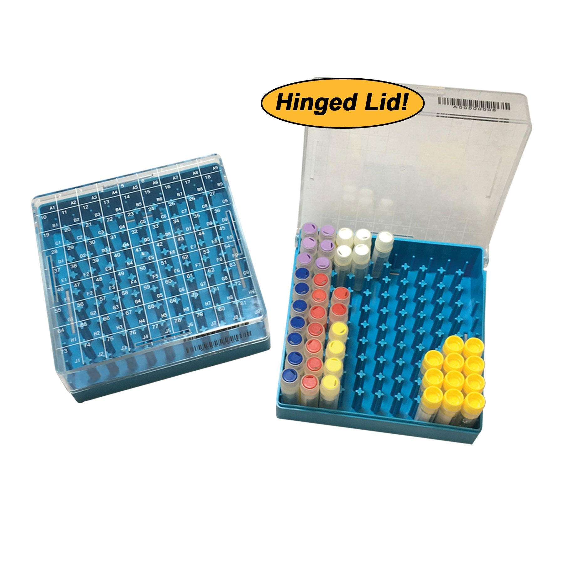 MTC Bio R2081, Cryo Storage Box, 81 Place (9 x 9), Polycarbonate, with Hinged Lid, 5/pk