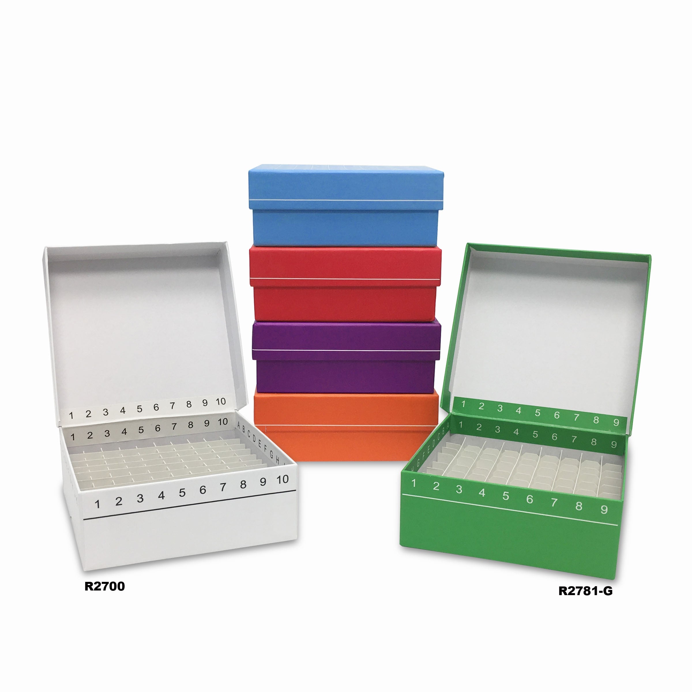 MTC Bio R2700, Fliptop Carboard Freezer Box with Attached Hinged Lid, 100-Place, White, 5/pk
