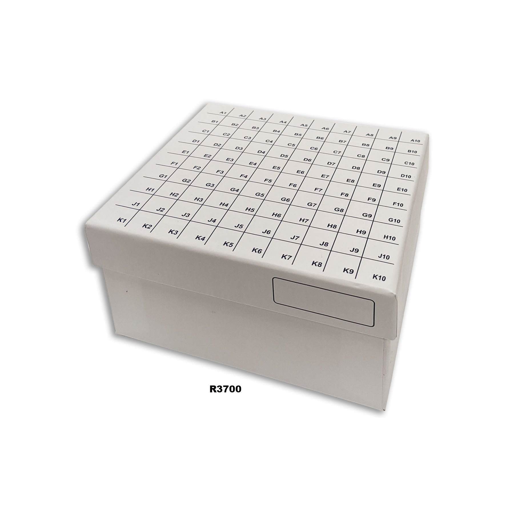 MTC Bio R3700, Fliptop Carboard Freezer Box with Attached Hinged Lid, 100-Place, White, 50/Cs