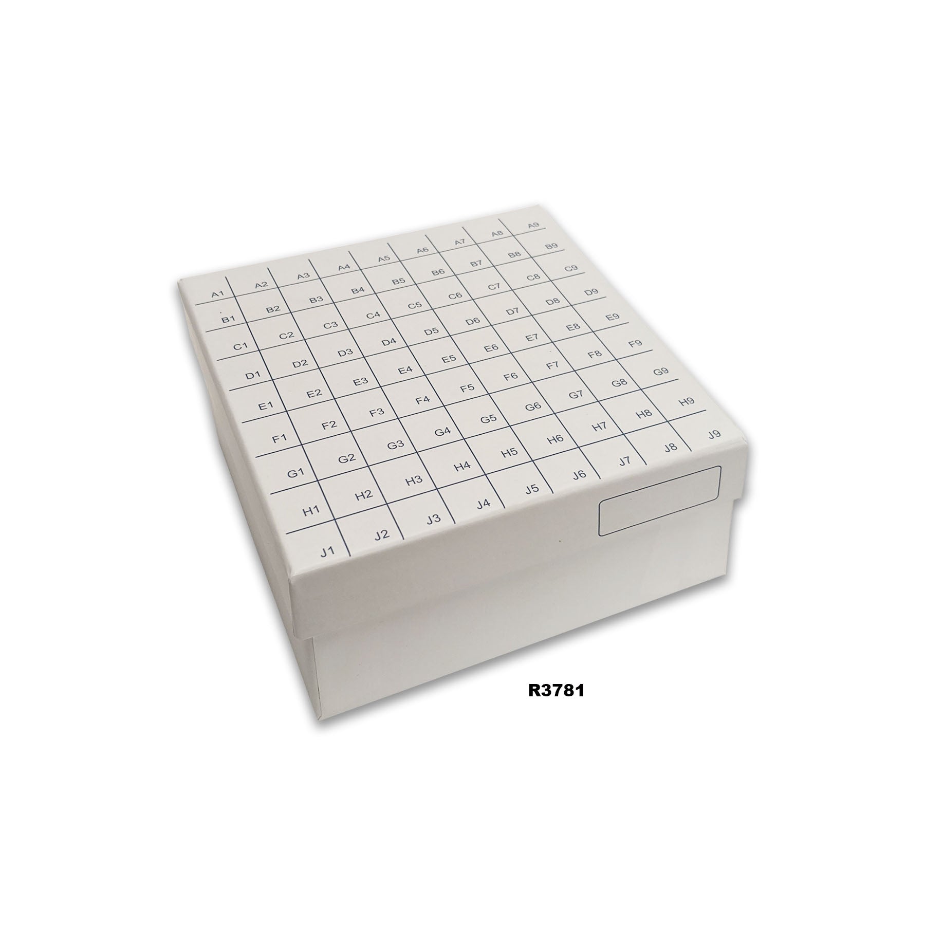 MTC Bio R3781, Fliptop Carboard Freezer Box with Attached Hinged Lid, 81-Place, White, 50/Cs