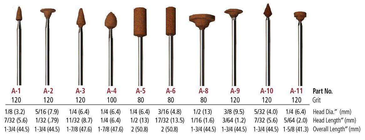 Foredom Red Aluminum Oxide Points, 3/32" shank, larger heads