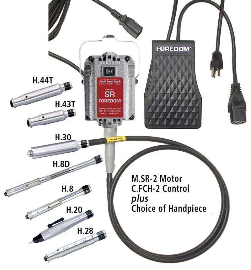 Foredom SR-2 Hang-Up Motor, Speed Control- M.SR-FCH-2, Choice of Handpiece, 230Volt-Int'l Sets with Warranty
