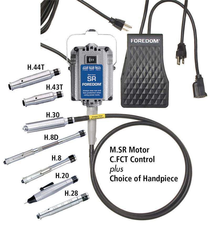 Foredom SR Hang-Up Motor, Plastic Speed Control- M.SR-FCT, Choice of Handpiece with Warranty